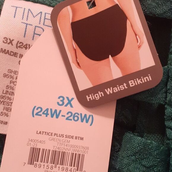New Lattice Plus Side Bottom Bikini 3X Time And Tru Green Gem New With Tags - Picture 5 of 5
